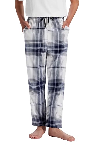 MoFiz Schlafanzughose Jungen Baumwolle Lang Pyjamahose Kinder Karierte Freizeithose Mädchen Weich Loungewear mit Taschen No.YW54 Gr.M (140-152) von MoFiz
