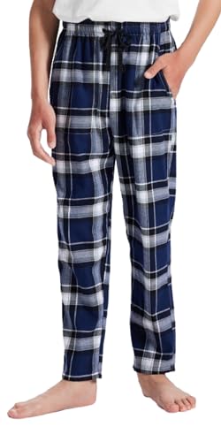 MoFiz Schlafanzughose Jungen Baumwolle Lang Pyjamahose Kinder Karierte Freizeithose Mädchen Weich Loungewear mit Taschen No.YY59 Gr.XL (164-176) von MoFiz