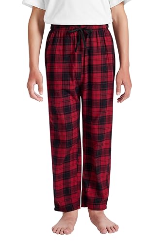 MoFiz Schlafanzughose Jungen Baumwolle Lang Pyjamahose Kinder Karierte Freizeithose Mädchen Weich Loungewear mit Taschen No.YZ58 Gr.L (152-164) von MoFiz