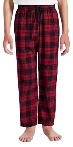 MoFiz Schlafanzughose Jungen Baumwolle Lang Pyjamahose Kinder Karierte Freizeithose Mädchen Weich Loungewear mit Taschen No.YZ58 Gr.M (140-152) von MoFiz
