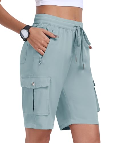 MoFiz Shorts Damen Bermuda Freizeit Kurze Hose Sommer Wanderhose Cargohose Trekkinghose Kurz Leichte Atmungsaktiv Outdoor Sport Shorts Graublau Größe EU M von MoFiz