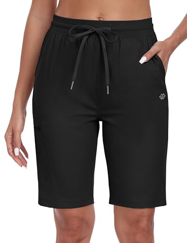 MoFiz Shorts Damen Kurze Cargohose Sommer Shorts Leicht Sport Outdoor Wanderhose Schnelltrocknende Bermuda mit Taschen Schwarz EU XXL von MoFiz