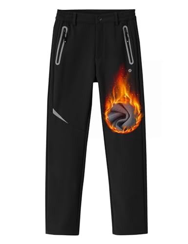 MoFiz Skihose Jungen Warm Thermohose Winter Arbeitshose Kinder Wasserdicht Schneehose Wanderhose Schwarz-C 152-164 von MoFiz