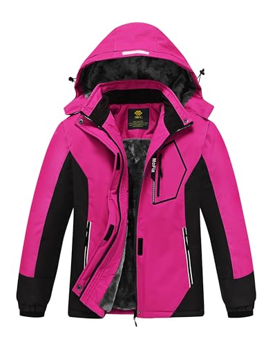 MoFiz Skijacke mädchen winterjacke warm winddicht wanderjacke fleece outerwear jackets snow wear mit mit reflektierenden Rosenrot M von MoFiz