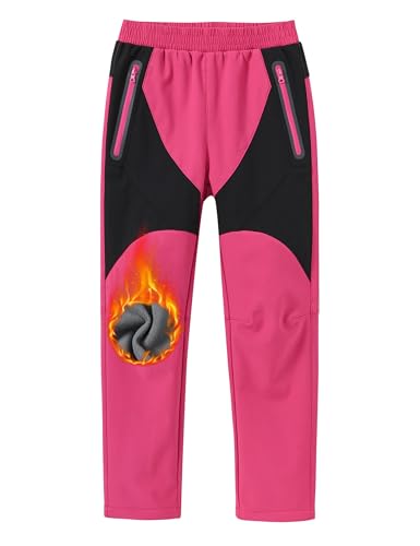 MoFiz Softshellhose Kinder Skihose Thermohose Arbeitshose Jungen Mädchen Weich Atmungsaktiv mit Reißverschluss Tasche Rosa L von MoFiz