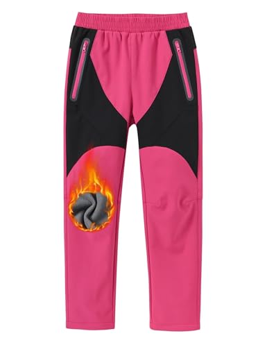 MoFiz Softshellhose Kinder Skihose Thermohose Arbeitshose Jungen Mädchen Weich Atmungsaktiv mit Reißverschluss Tasche Rosa M von MoFiz