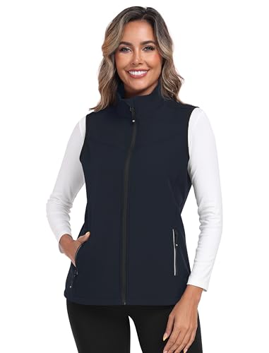 MoFiz Softshellweste Damen Weste Outdoor Fleece Laufweste Wasserdichte Trekking Wander Sports Ärmellose Jacke Blau XXL von MoFiz