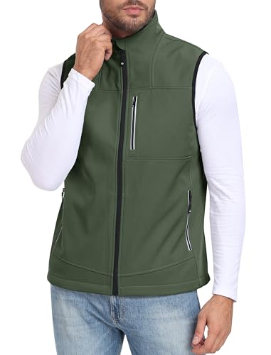MoFiz Softshellweste Herren Weste Outdoor Fleece Laufweste Wasserdichte Anglerweste Trekking Wander Sports Ärmellose Jacke Grun XL von MoFiz