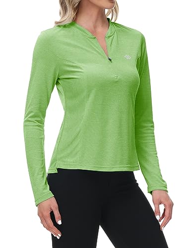 MoFiz Sportshirt Damen Langarm Sweatshirt Tops Fitness Langarmshirt Einfarbig Casual Laufshirt mit Reißverschluss Grün XS von MoFiz