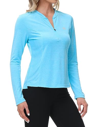 MoFiz Sportshirt Damen Langarm Sweatshirt Tops Fitness Langarmshirt Einfarbig Casual Laufshirt mit Reißverschluss Himmelblau S von MoFiz