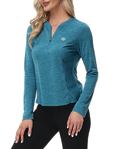 MoFiz Sportshirt Damen Langarm Sweatshirt Tops Fitness Langarmshirt Einfarbig Casual Laufshirt mit Reißverschluss Seeblau M von MoFiz