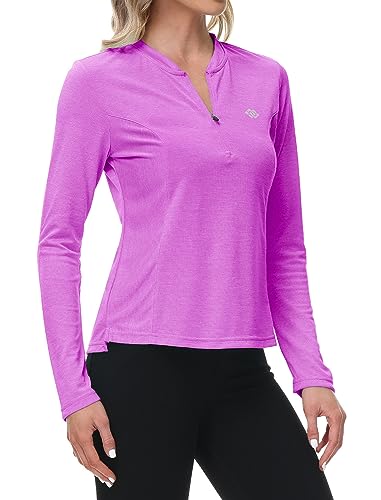 MoFiz Sportshirt Damen Langarm Sweatshirt Tops Fitness Langarmshirt Einfarbig Casual Laufshirt mit Reißverschluss Violett XXL von MoFiz