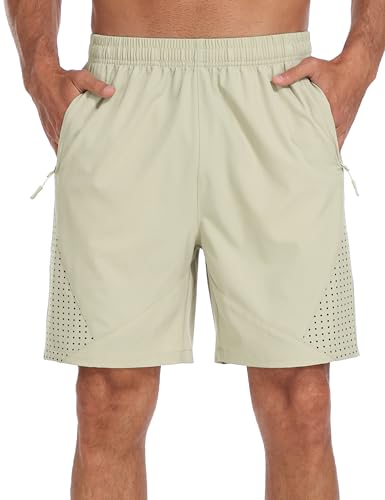 MoFiz Sportshorts Herren Kurz Trainingshose Laufshorts Leicht Schnell Trocknend Sommer Shorts Freizeithose Wandershorts mit Reißverschlusstaschen A-Khaki EU 3XL von MoFiz