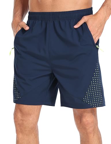 MoFiz Sportshorts Herren Kurz Trainingshose Laufshorts Leicht Schnell Trocknend Sommer Shorts Freizeithose Wandershorts mit Reißverschlusstaschen A-Marineblau EU 4XL von MoFiz