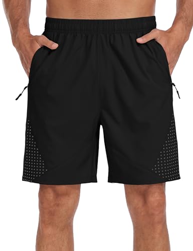 MoFiz Sportshorts Herren Kurz Trainingshose Laufshorts Leicht Schnell Trocknend Sommer Shorts Freizeithose Wandershorts mit Reißverschlusstaschen A-Schwarz EU XL von MoFiz