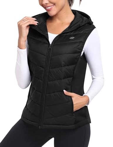 MoFiz Steppweste Damen mit Kapuze Leicht Ärmellos Weste Übergangsjacke für Outdoor, Wandern, Reisen Schwarz M von MoFiz