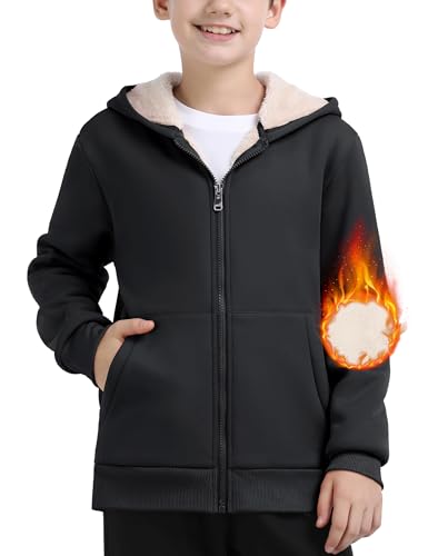 MoFiz Sweatjacke Jungen Winterjacke mit Kapuze Warm Gefüttert Kinder Langarm Kapuzenjacke Voller Reißverschluss Fleecejacke Hoodie Grau L (DE152-164) von MoFiz