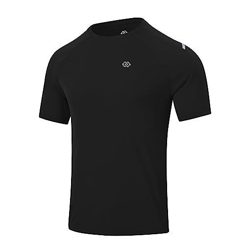 MoFiz T-Shirt Herren Kurzarm Funktionsshirts Atmungsaktiv Kurzarmshirt Schnell Trocken Laufshirts Sommer Freizeit Rundhals Sport Oberteil Schwarz 3XL von MoFiz