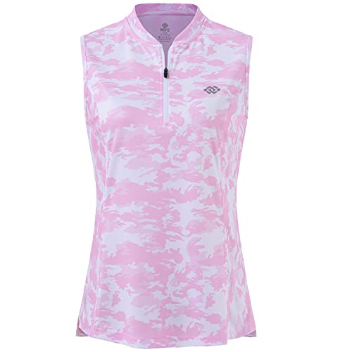 MoFiz Tank Top Damen Sport Armellose Poloshirt T Shirt Bluse mit Reißverschluss A-Camo Rosa L von MoFiz