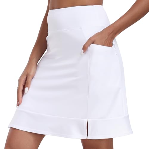 MoFiz Tennis Skort Damen Tennisrock mit Hose Sommer Sports Skort Sportrock für Golf Wandern Laufen Radfahren Weiß-01 M von MoFiz