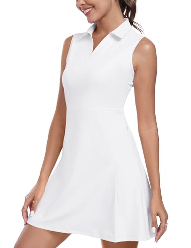 MoFiz Tenniskleid mit Hose Damen Ärmellos V-Ausschnitt Sommer Golf Sportkleider Freizeitkleider Polokleid mit Reißverschlusstaschen Weiß EU XXL MoFiz Tenniskleid mit Hose Damen Ärmellos V-Ausschnitt Sommer Golf Sportkleider Freizeitkleider Polokleid mit Reißverschlusstaschen Weiß EU XXL von MoFiz