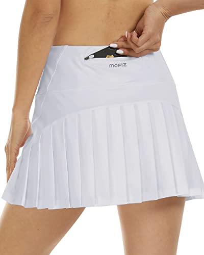 MoFiz Tennisrock Damen Faltenrock Atmungsaktiver Minirock Stretch Hosenrock Sommerrock SkirtRock mit Tunnelzug Weiß XS von MoFiz