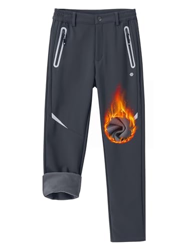 MoFiz Thermohose Kinder Skihose Jungen Trekkinghose Winddicht Fleecegefütterte Jogginghose Arbeitshose Winterhose Grau-C 152-164 von MoFiz