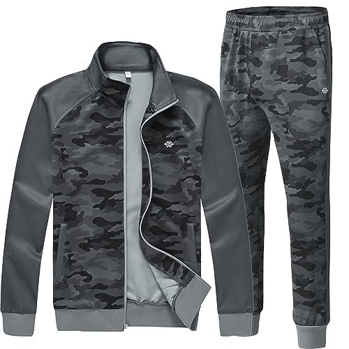 MoFiz Trainingsanzug Herren Jogginganzug Laufanzug Sportanzug für Outdoor Fußball Atmungsaktives Tracksuit Camo-Grau 3XL von MoFiz