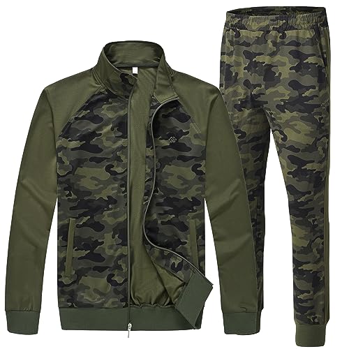 MoFiz Trainingsanzug Herren Jogginganzug Laufanzug Sportanzug für Outdoor Fußball Atmungsaktives Tracksuit Camo-Grün M von MoFiz