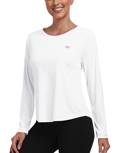 MoFiz UV Shirt Damen Langarm Rash Guard UPF 50+ Sonnenschutz Bademode Atmungsaktiv Leicht Schwimmshirt Weiß L von MoFiz