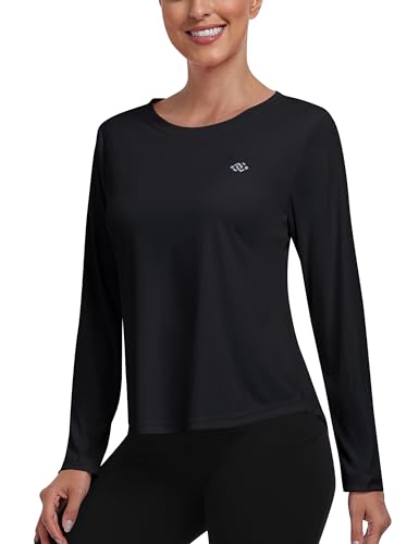 MoFiz UV Shirt Damen Langarm Rash Guard UPF 50+ Sonnenschutz Sportshirt Atmungsaktiv Wandern Strand Top Schwarz M von MoFiz
