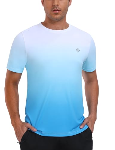 MoFiz UV Shirt Herren Wasser Schwimmshirt Schwimmen Tshirt für Surfen Schnell Trocknendes Rashguard Wandern Funktionsshirt Verlaufsfarbe Blau See EU 4XL von MoFiz