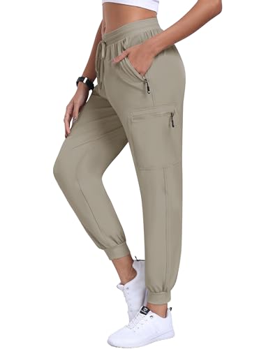 MoFiz Wanderhose Damen Jogginghose Leichte Cargohose Atmungsaktiv Trekkinghose Workout Wasserdicht Casual Outdoorhose Khaki S von MoFiz