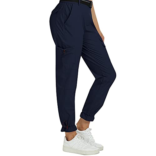 MoFiz Wanderhose Damen Leichte Cargohose Atmungsaktiv Trekkinghose Workout Wasserdicht Winddicht Casual Outdoorhose Blau XXL von MoFiz