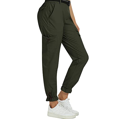 MoFiz Wanderhose Damen Leichte Cargohose Atmungsaktiv Trekkinghose Workout Wasserdicht Winddicht Casual Outdoorhose Grün L von MoFiz