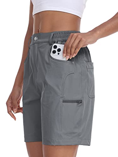 MoFiz Wanderhose Damen Sommer Bermuda Shorts Damen elegant Trekking Cargohose Grau M von MoFiz