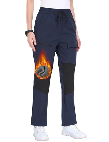 MoFiz Wanderhose Damen wasserdichte Winddichte Thermohose Skihose Snowboardhose Atmungsaktive Leicht Outdoorhose Marineblau+Schwarz XXL von MoFiz