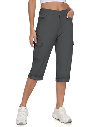 MoFiz Wandershorts Damen Caprihose Sommer Outdoorhose Hotpants Cargo Shorts mit Taschen Grau-A 3XL von MoFiz