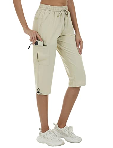 MoFiz Wandershorts Damen Caprihose Sommer Outdoorhose Hotpants Cargo Shorts mit Taschen Khaki Hell S von MoFiz