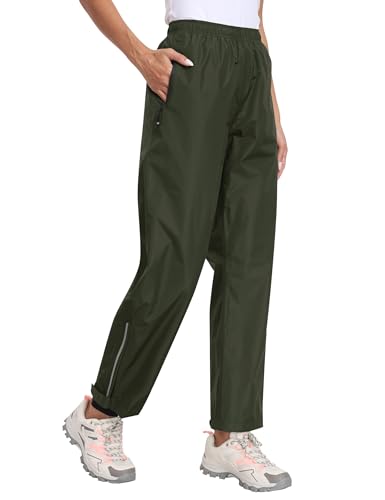 MoFiz Wasserdicht Hose Damen Überziehhose Fahrrad Regenhose Leichte Packbar Hose Winddicht Outdoorhose Wanderhose Trekkinghose Trekkinghose Armeegrün Größe EU M von MoFiz