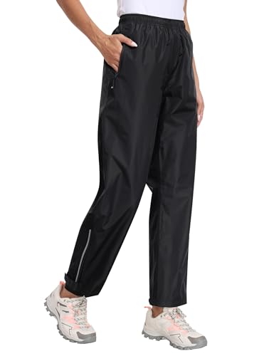 MoFiz Damen Regenhose Wasserdicht Fahrrad Überziehhose Leichte Packbar Hose Winddicht Outdoorhose Wanderhose Trekkinghose Schwarz Größe EU S von MoFiz