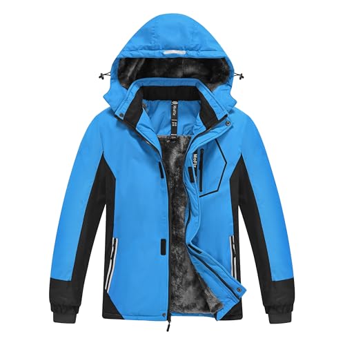 MoFiz Winterjacke Jungen Skijacke Warm Innenfutter Kinder Wasserdichte Winddichte Parka Outdoor Softshelljacken mit Abnehmbare Kapuze Blau/Schwarz S (DE128-140) von MoFiz