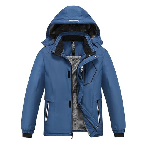 MoFiz Winterjacke Jungen Skijacke Warm Innenfutter Kinder Wasserdichte Winddichte Parka Outdoor Softshelljacken mit Abnehmbare Kapuze Dunkelblau XL (DE164-176) von MoFiz