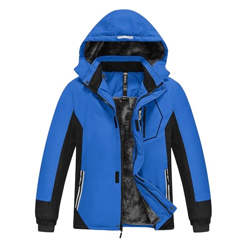 MoFiz Winterjacke Jungen Skijacke Warm Innenfutter Kinder Wasserdichte Winddichte Parka Outdoor Softshelljacken mit Abnehmbare Kapuze Tiefblau/Schwarz L (DE152-164) von MoFiz
