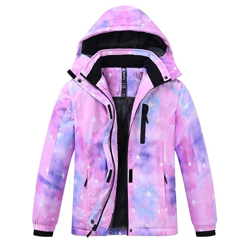 MoFiz Winterjacke Mädchen Skijacke Kinder Softshelljacke Fleecefütterung Winddicht Outdoor Jacke mit Kapuze Lila M von MoFiz