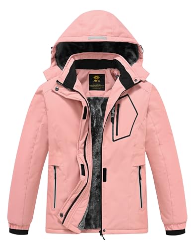 MoFiz Winterjacke Mädchen Skijacke Kinder Softshelljacke Fleecefütterung Winddicht Outdoor Jacke mit Kapuze Rosa L von MoFiz