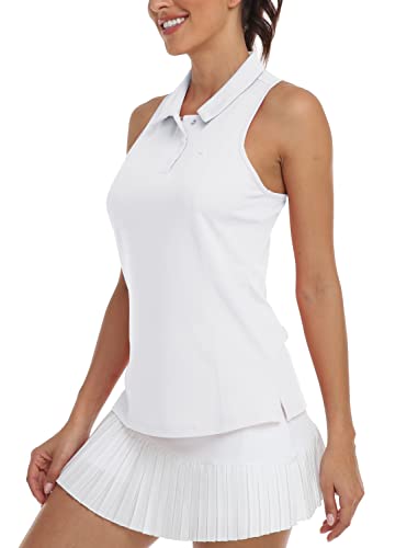Polokragen Tank Top Damen Golf Yoga Sport Tanktops Shirts mit Druckknopf Weiß L von MoFiz