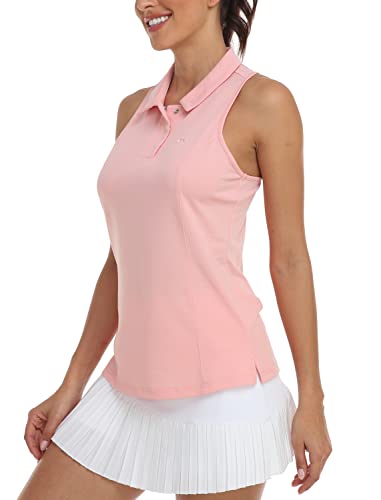 Tank Top Damen Sport Polokragen Baumwolle Tanktops Golf Shirts mit Druckknopf Rosa L von MoFiz