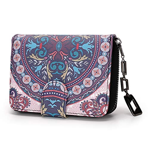 Geldbeutel Damen klein im Kurzformat, Geldbörse Damen mit Blumen und Blüten Muster im Mandala und Ethno Stil, Portemonnaie mit Reißverschluss und Druckknopf und vielen Fächern (Offwhite). von MoFut