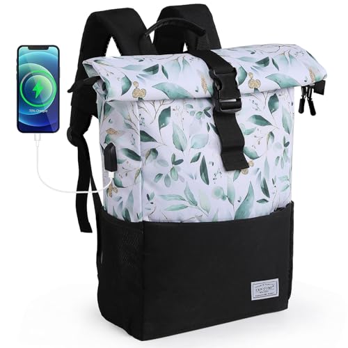 MoFut Rucksack Damen Herren Groß Schulrucksack viele Fächer mit 15,6" Laptopfach, Unisex Wasserdichter Rolltop Rucksack, Lässiger Backpack Schule Freizeit Uni Arbeit Wandern(ST-W). von MoFut